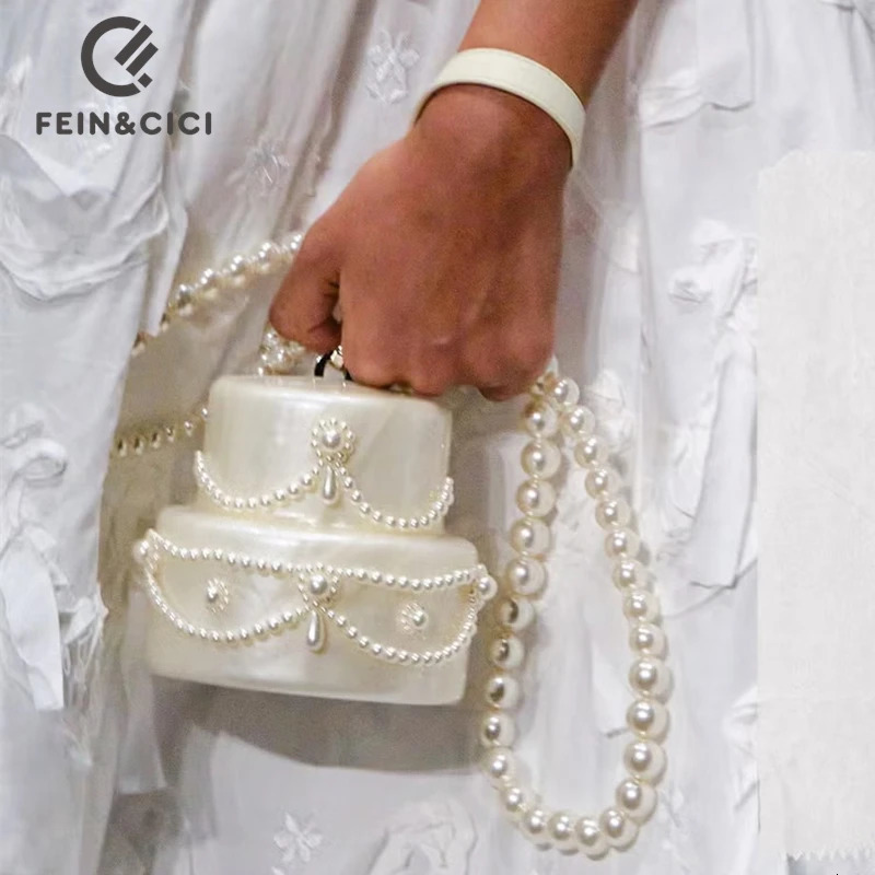 Cake shape clutch bag acrylic pearl color Evening dinner party purse Bag beaded box handbag 251106