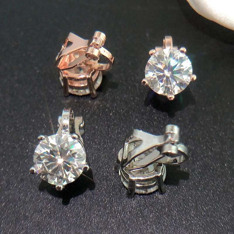 Luomansi Real S925 Sterling Silver 2CT 8MM Moissanite Ear Clips Passed Diamond Test Wedding Party Womens Fine Jewelry