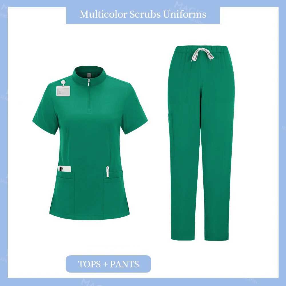 Surgical Uniform Womens Nursing Set Pocket Top Straight Pants Medical Nurse Uniform Sn Hospital Set X250410
