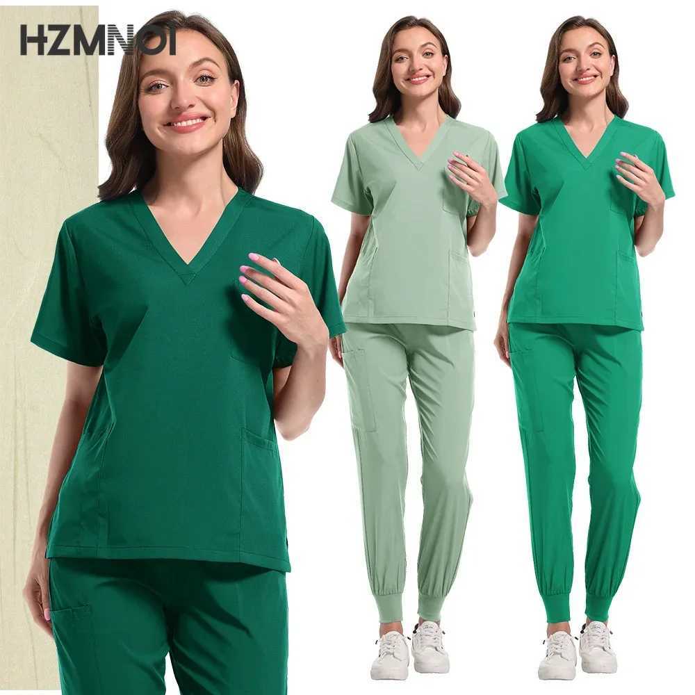 Scrubs Uniform Suit Short Slve V-neck Tops+jogger Pants Set Nursing Uniform Women Multicolor Pet Doctor Scrub Medical Workwear X2504101