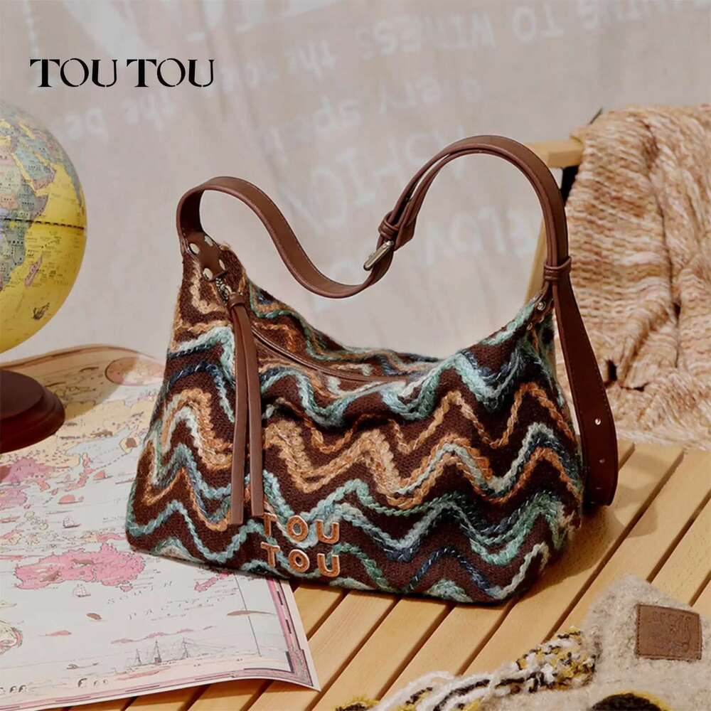 TOUTOU Women Underarm Original Designer Woolen Layered Handbag 2025 Autumn Crossbody Shoulder Armpit Bag Birthday Gift