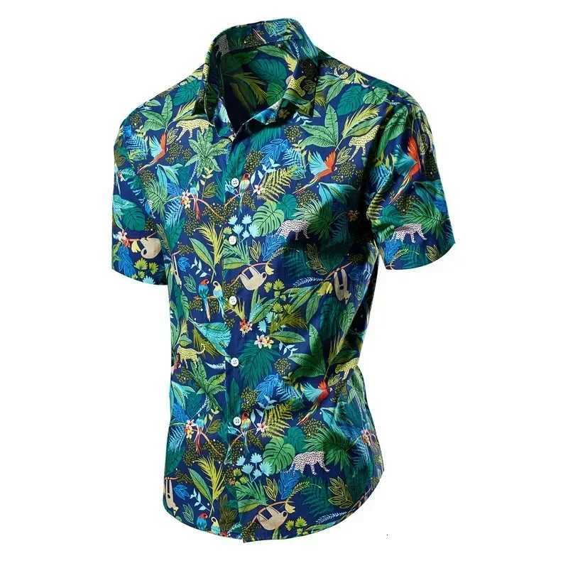 Green Mens Printed Short Sleeve Shirt Summer Beach Casual Shirts Single Breasted Lapel Camisa Chemise Size M-8XL K251110