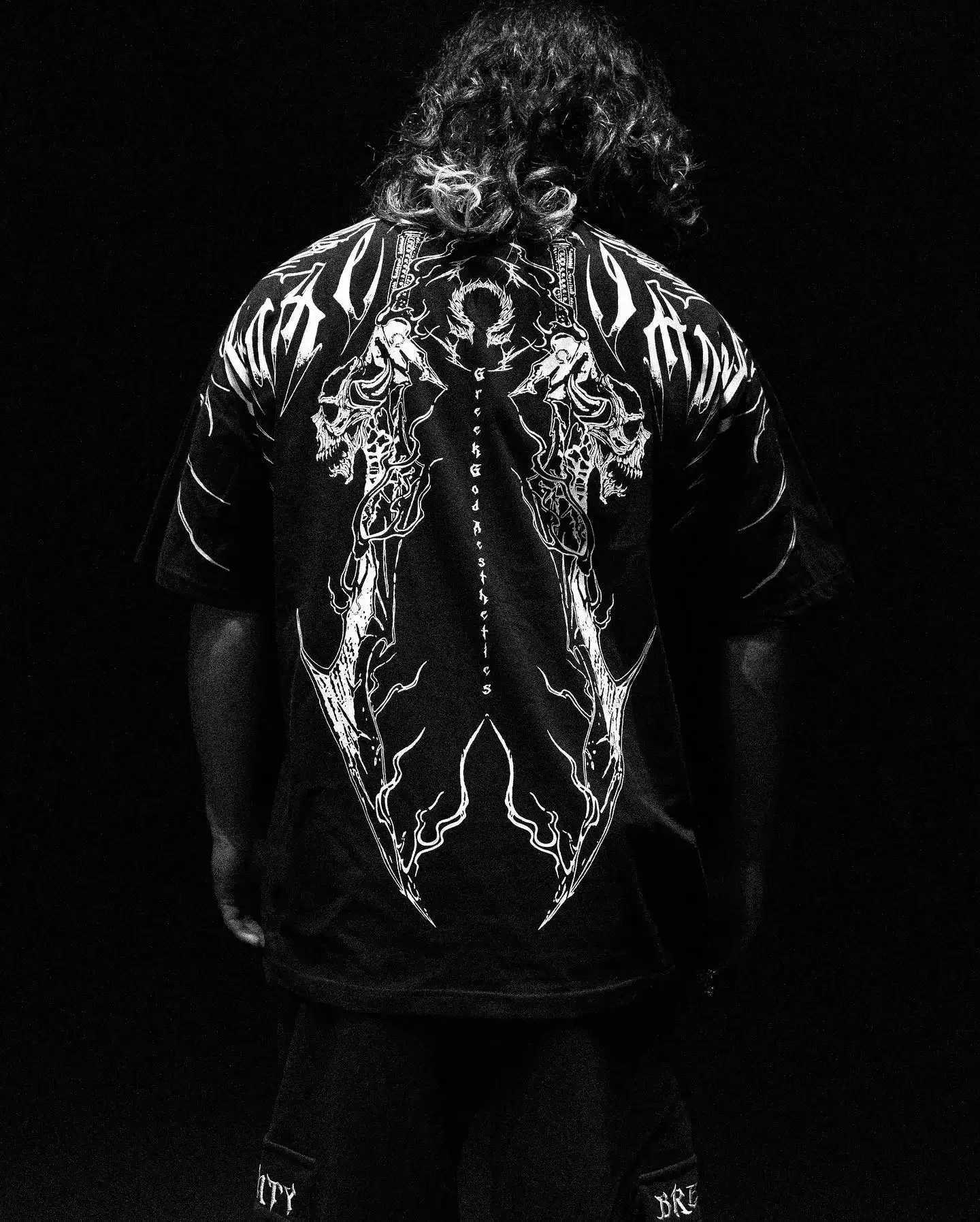 Fashionable Punk Loose Y2K Outdoor Sports Gothic Printed T-shirt American Skull Pattern Short Sleeve Harajuku Mens Hard Top M250411