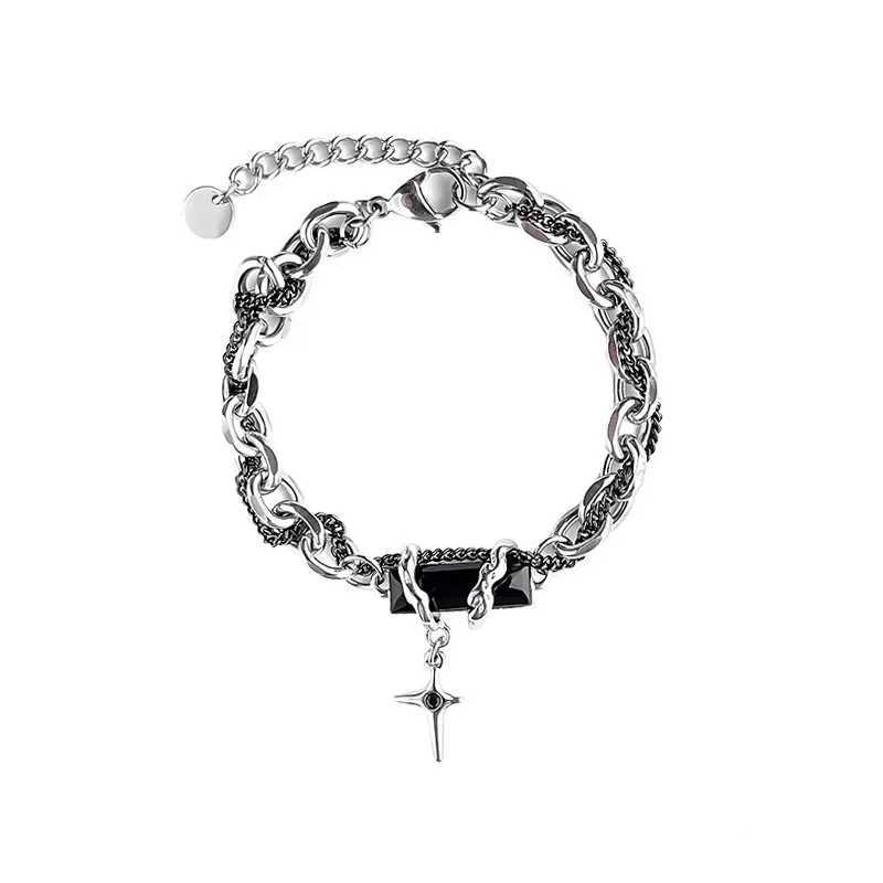 2024 Retro Black Zircon Star Bracelet for Women Men Gifts Trend Titanium Steel Chain Unisex Goth Jewelry New Couple AccessoriesC250410