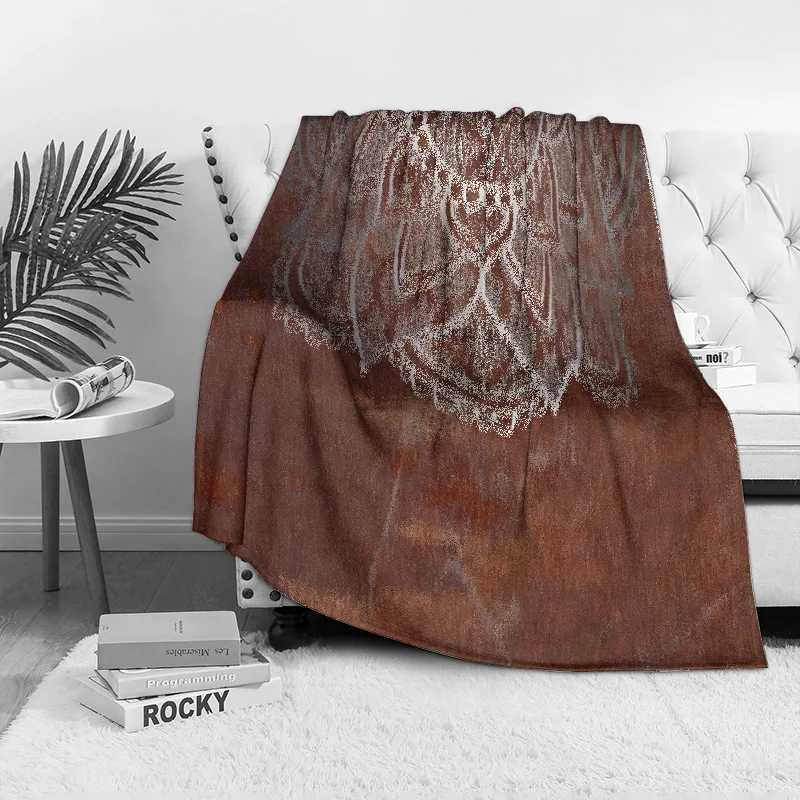 Vintage Ethnic Boho Throw Blanket with Paisley Floral Damask Pattern Dark Red Brown Sofa Bed Cover C251111