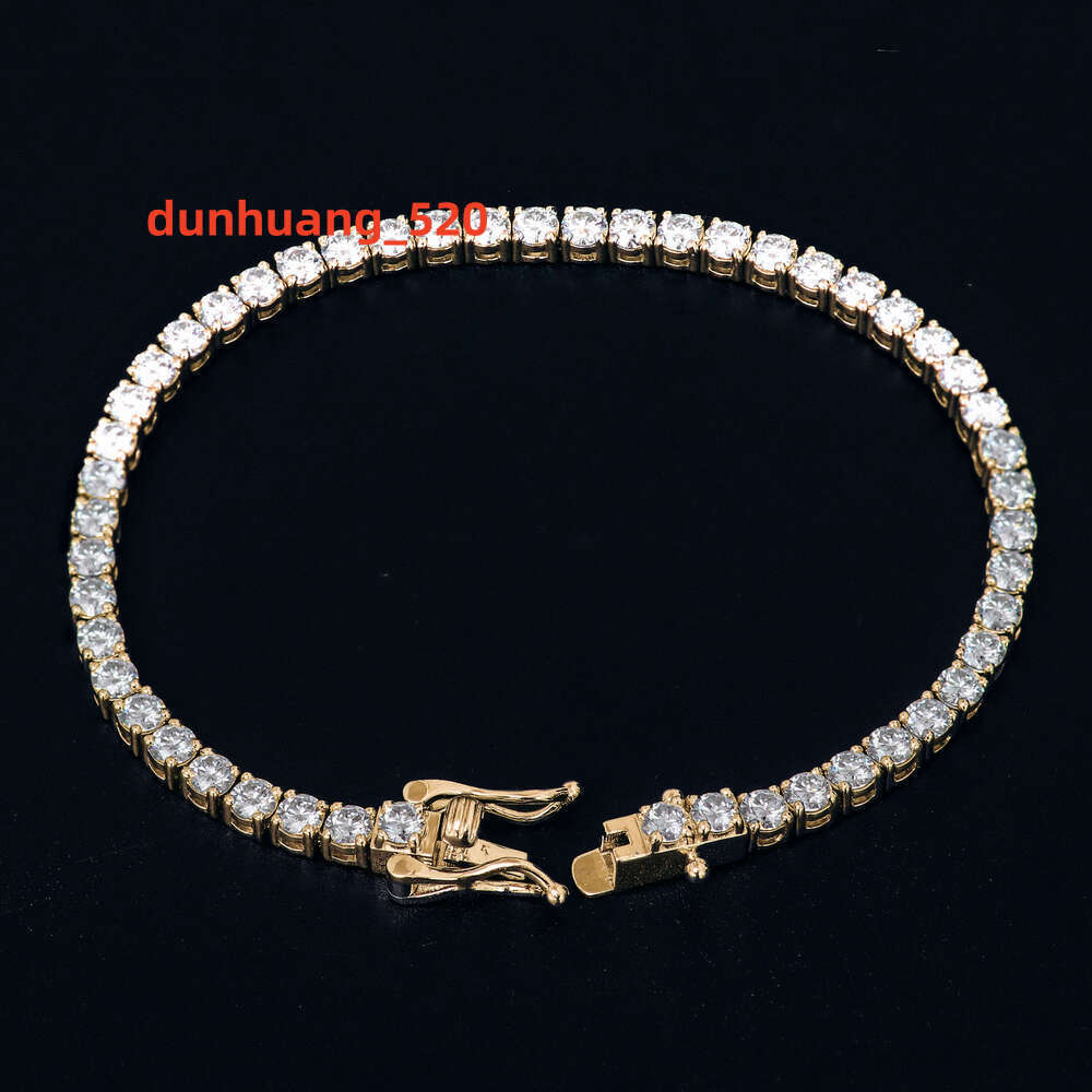 Real Gold Mossanite 10K 14K 2Mm Moissanite Prong Setting Tennis Chain 6-9 Inch Hiphop Style Mens Bracelet