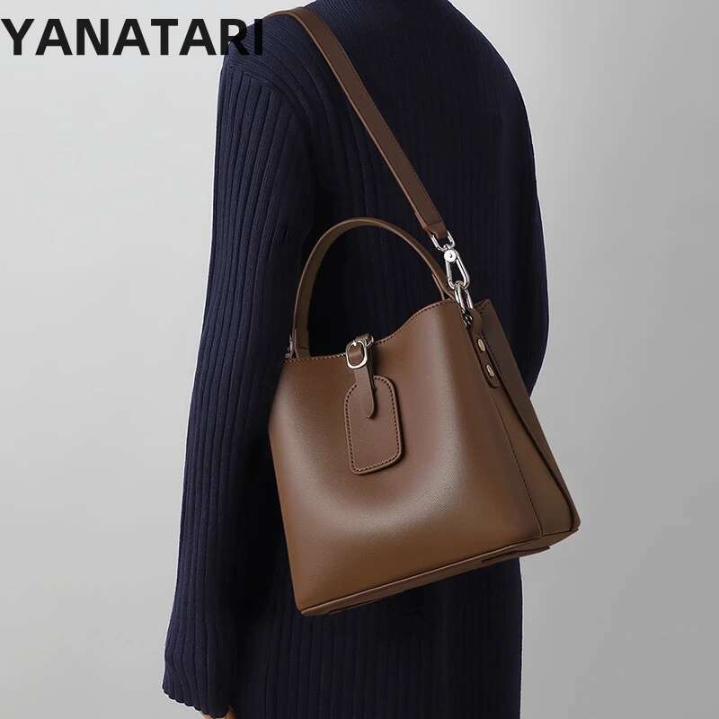 Designer Bag YANATARI Genuine Leather Vintage Shoulder For Women's Handbag Cowhide Crossbody Ladies Bucket Bag