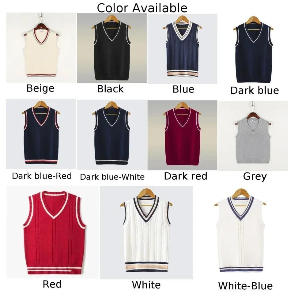 Mens fashionable thick Vneck sleeveless vest sweater school team knitted top 250411Z