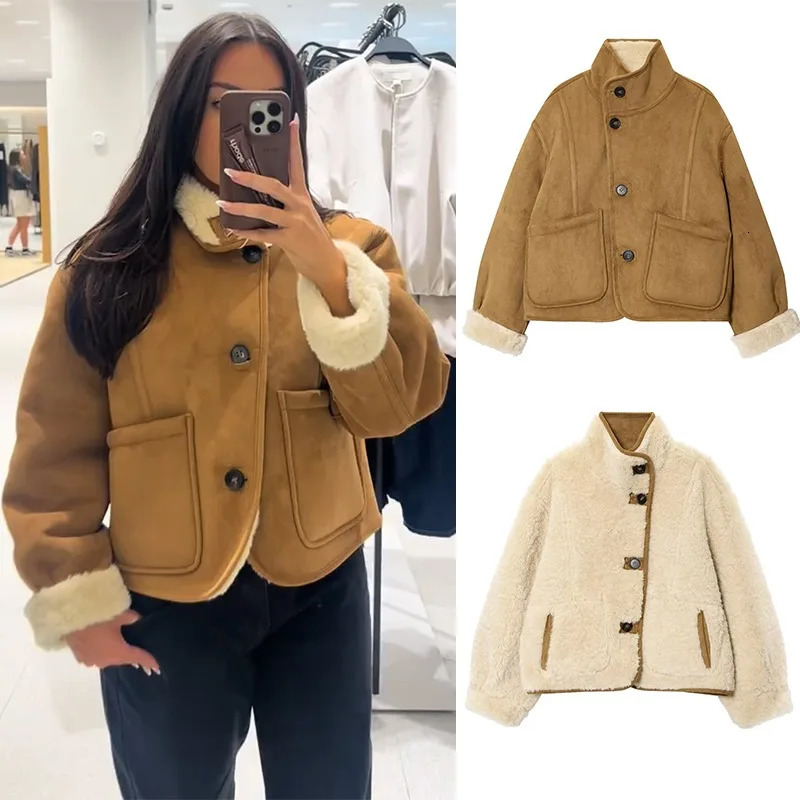 CharmChant Reversible Shearling Jacket for Women Leather Jackets Fashion Winter 2025 Coat Female in Coats Warm Outerwears 251103