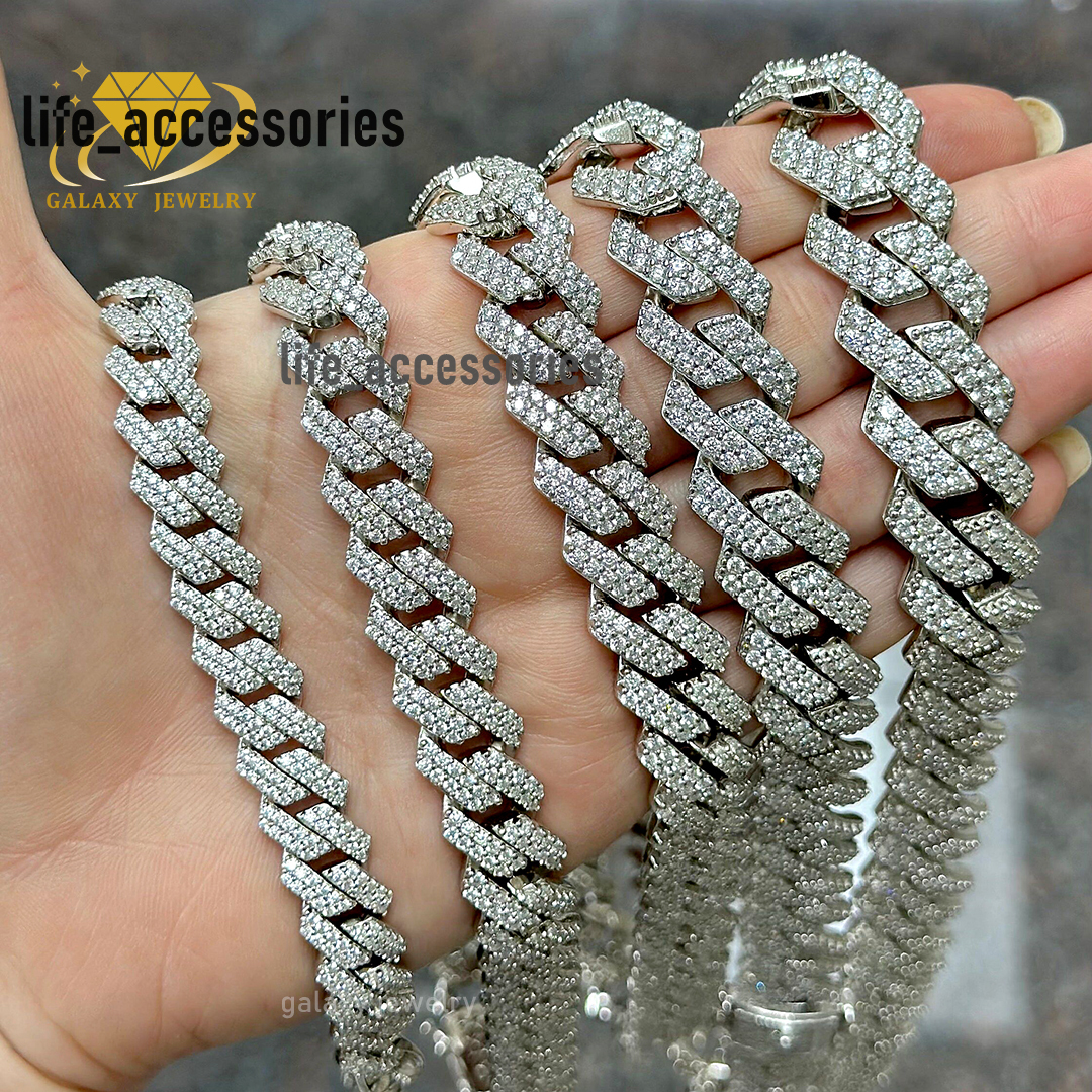 Hiphop Iced Out Cuban 1-3rows 6mm-20mm Bracelet Necklace Mens Jewelry GRA Certificate Custom Classic Prong Cuban Link Chain