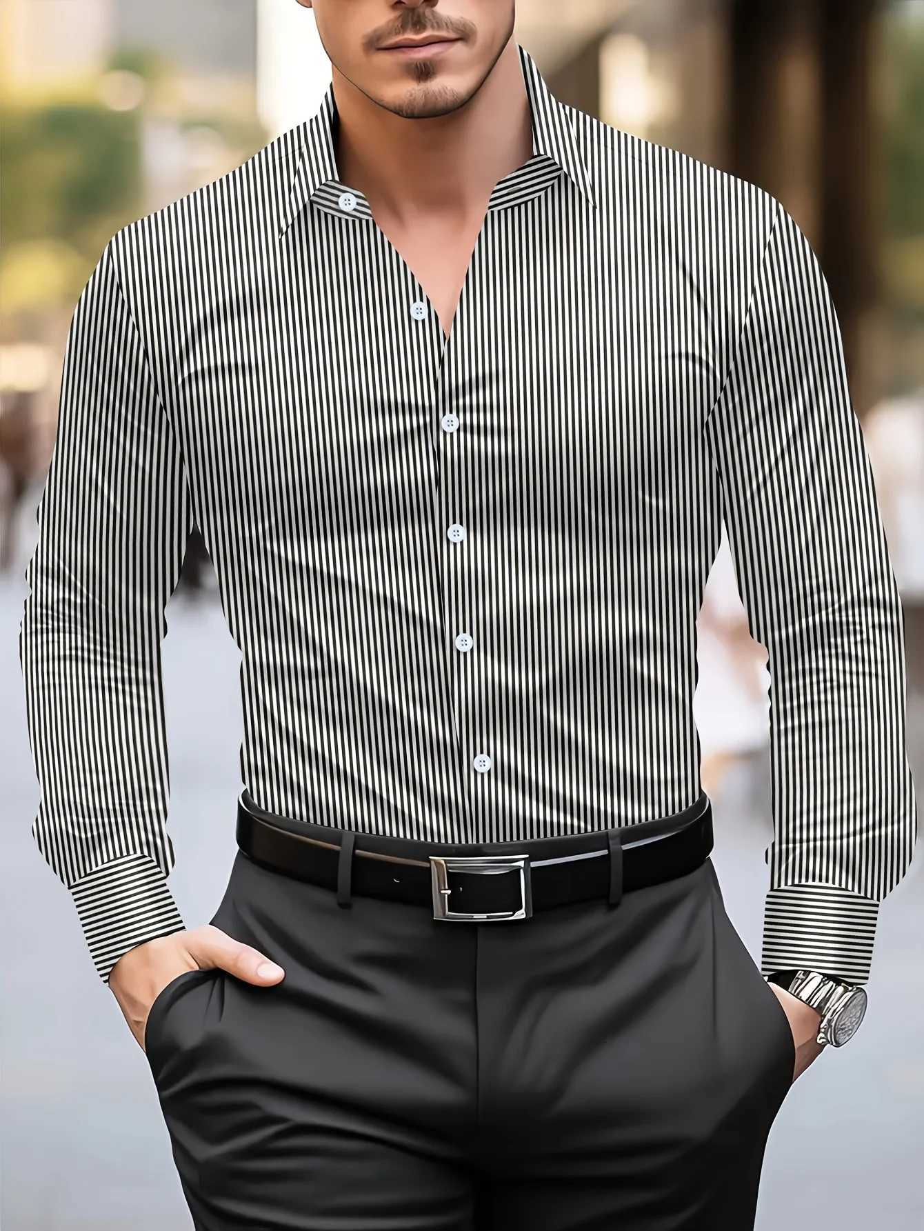 MenS Casual Regular Fit Long Sleeve Solid Color Polyester Button Lapel Shirt 6 ColorsWoven Non-Stretch Fabric for Spring K251110