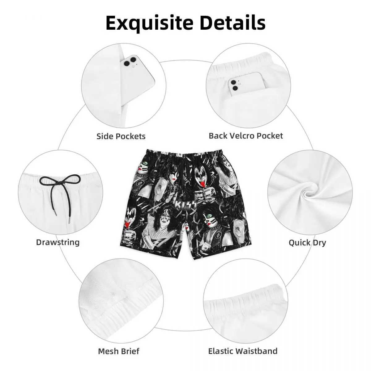 Swimsuit Kissing Band Shorts Summer Rock Band Hawaiian Board Shorts Mens Sportswear Quick Drying SwimsuitW250410