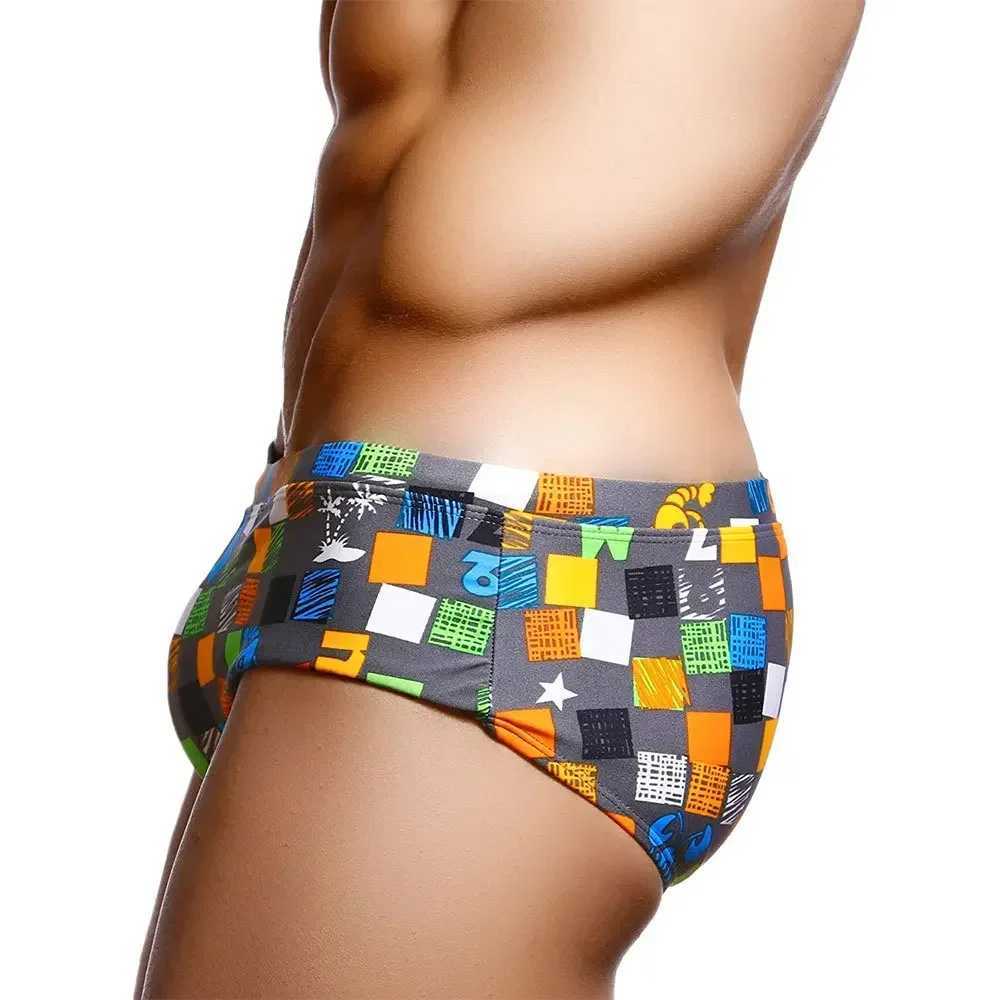 Sexy summer mens swimsuit square graffiti surfing swimsuit boxing underwear bikini shorts beach shorts Brazilian cutW250410