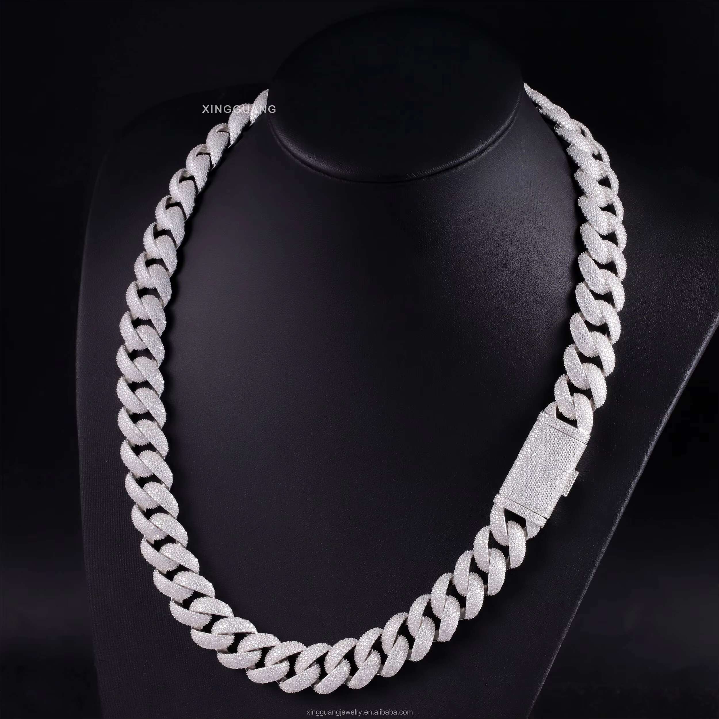 Straight/Bent Buckle 17MM 4Rows Full Iced Out D Color Moissanite Diamonds Solid Silver Cuban Link Chain Hip Hop Jewelry