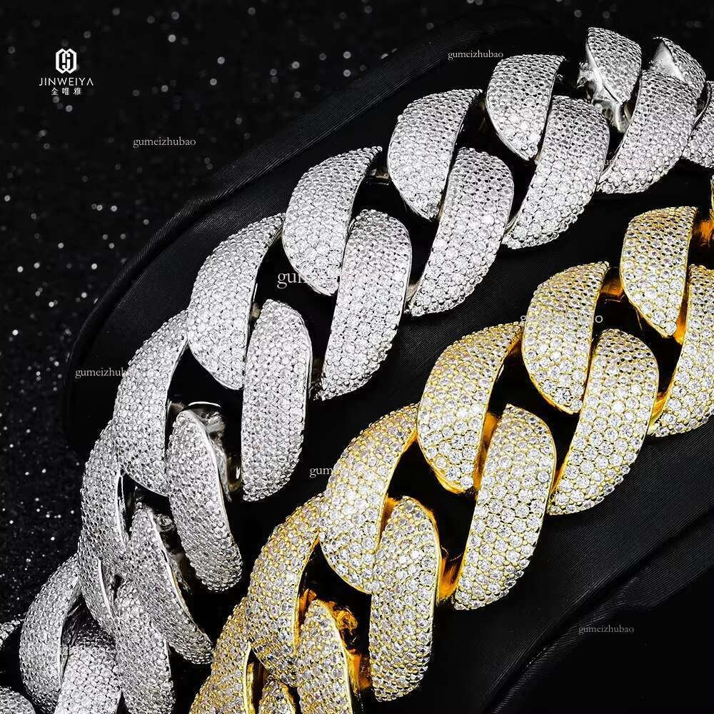New Arrival 20mm Cuban k Moissanite Chain Prong Large Necklace Bracelet with Pendants Hiphop Rapper Style