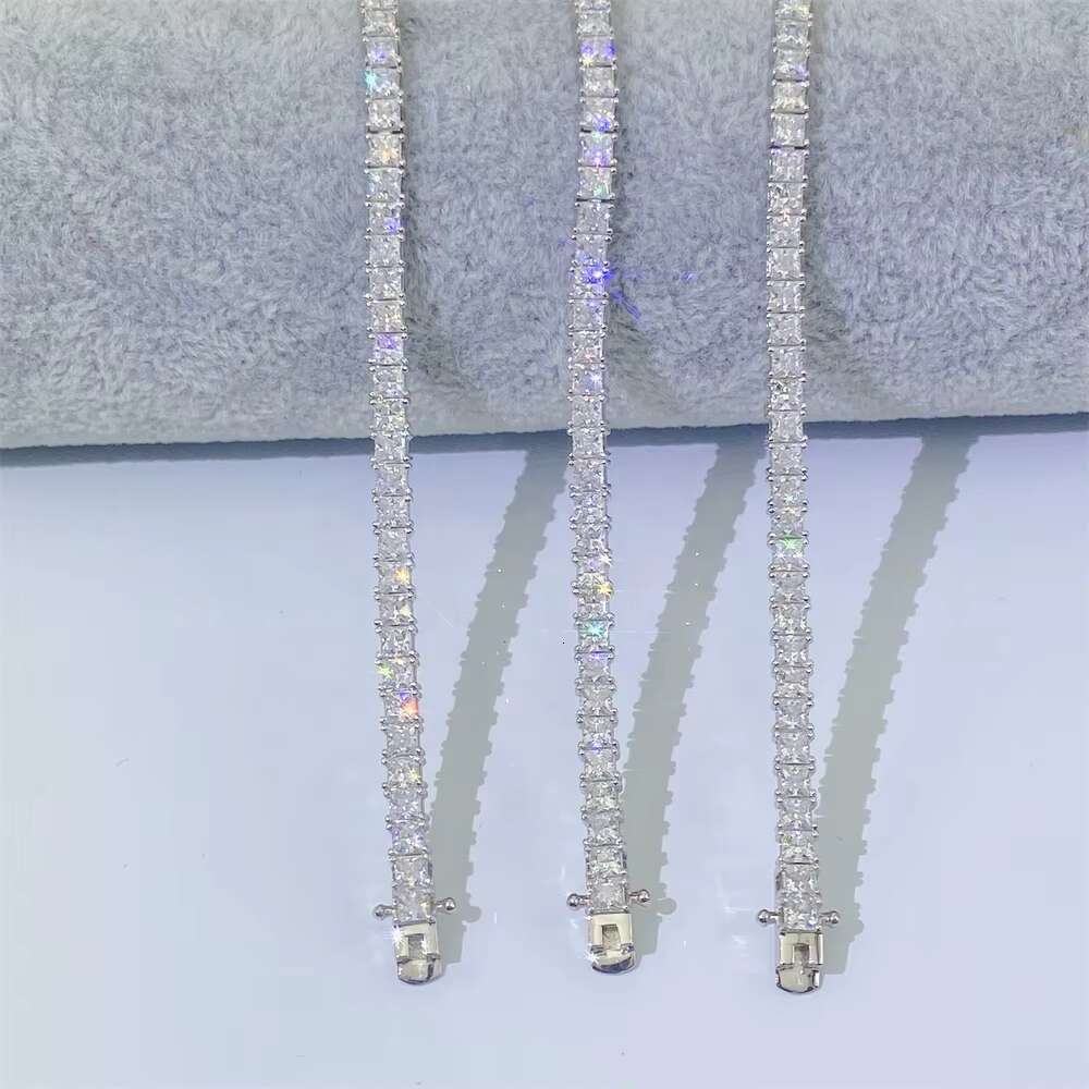 Ready to Ship Pass Diamond Tester Iced Out Princess Cut 3*3mm Tennis Bracelet 925 Silver Moissanite Tennis Chain