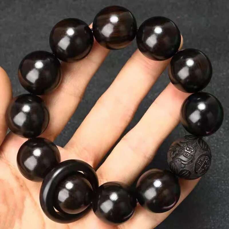 Natural Black Bracelet Single Circle In Stock Wholesale Silk Ebony Small Leaf Rosewood Buddhist Beads Men's Ethnic Style B