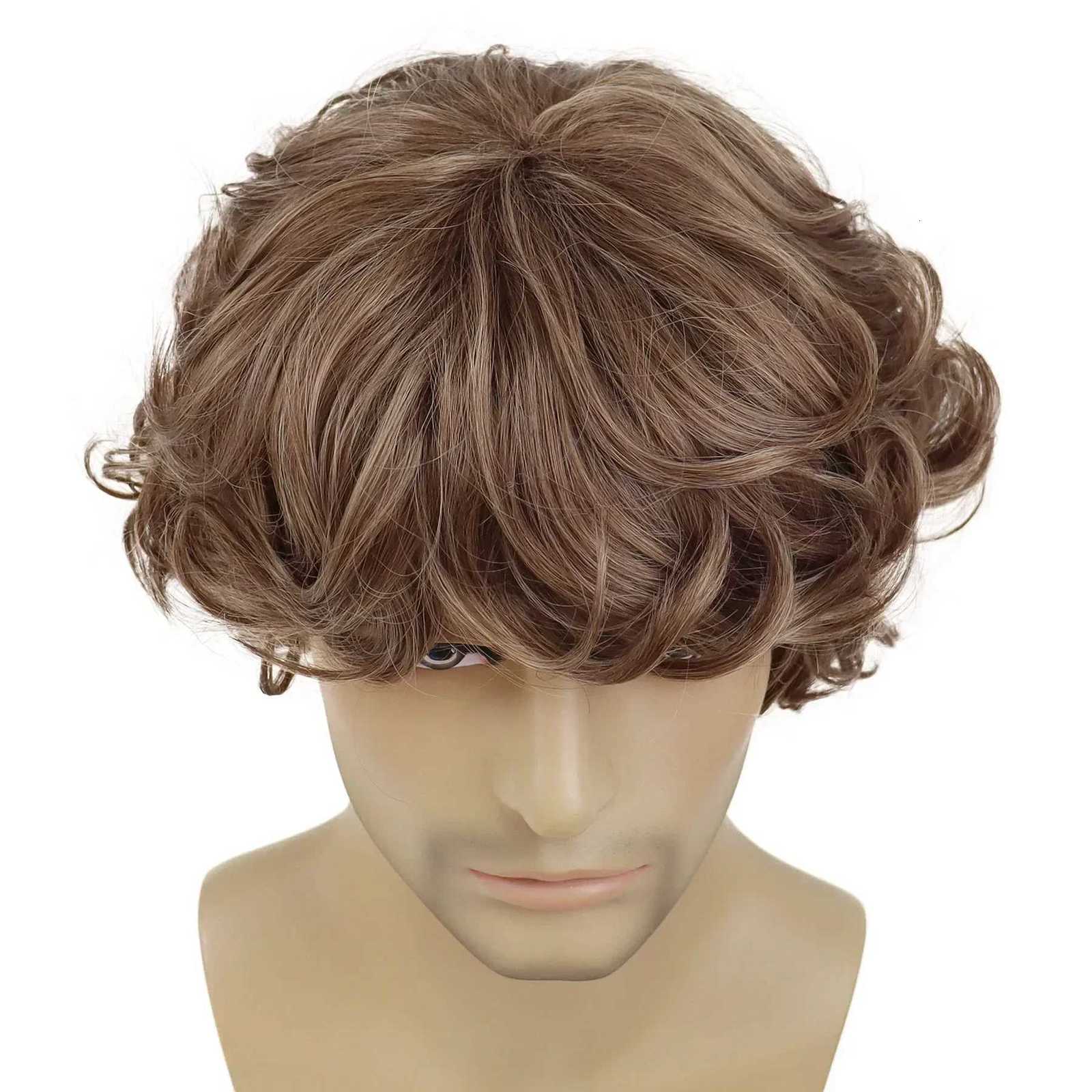 Synthetic Curly Men Wig Short Brown Hair Businessmen Curly Haircut Man Guys Natural Hairstyle The Summer Outfits Cosplay CostumeT251111