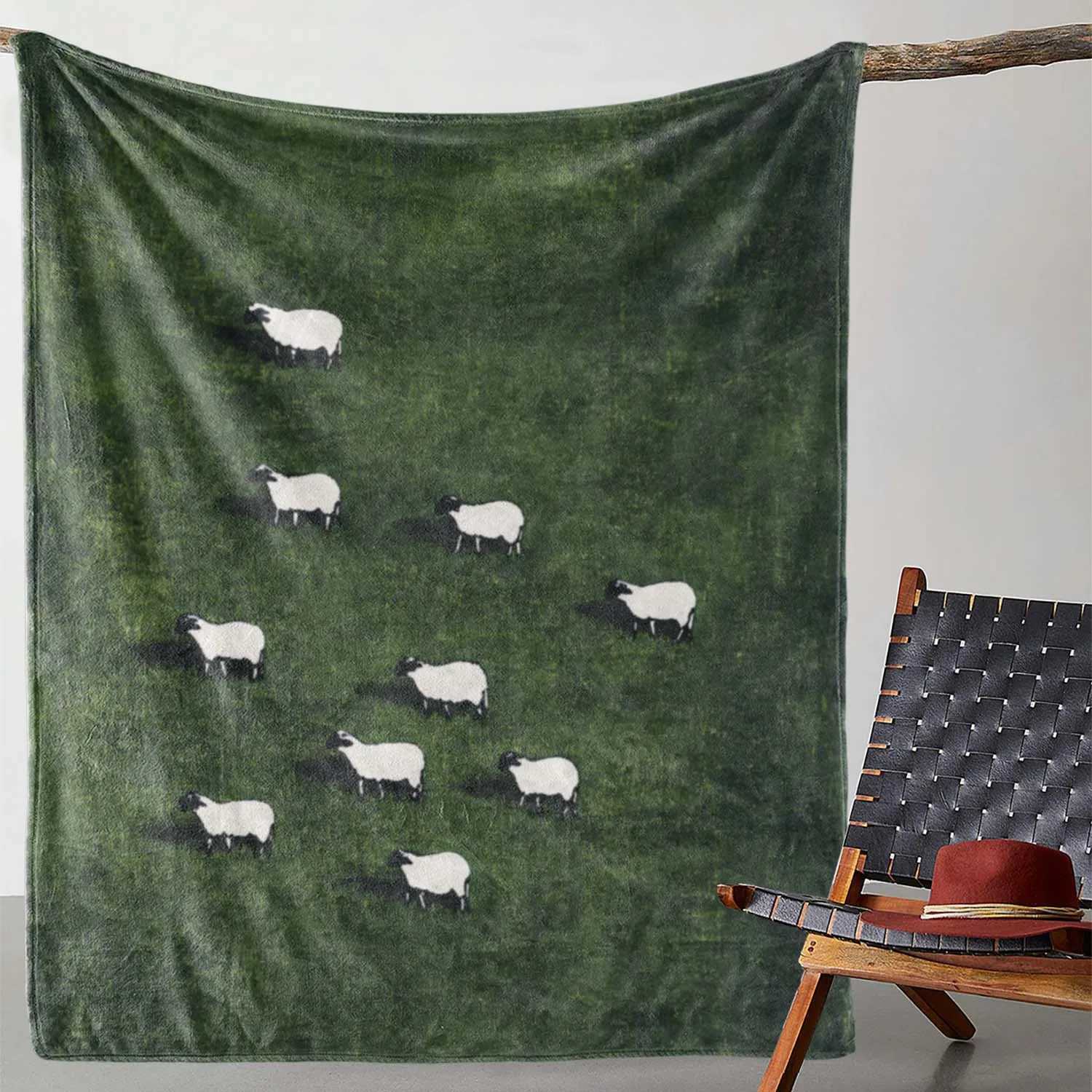 Sheep Themed Flannel Blanket With Idyllic Grass Field Design Suitable For Home Relaxation Offering Soft Warmth And Quty C251111