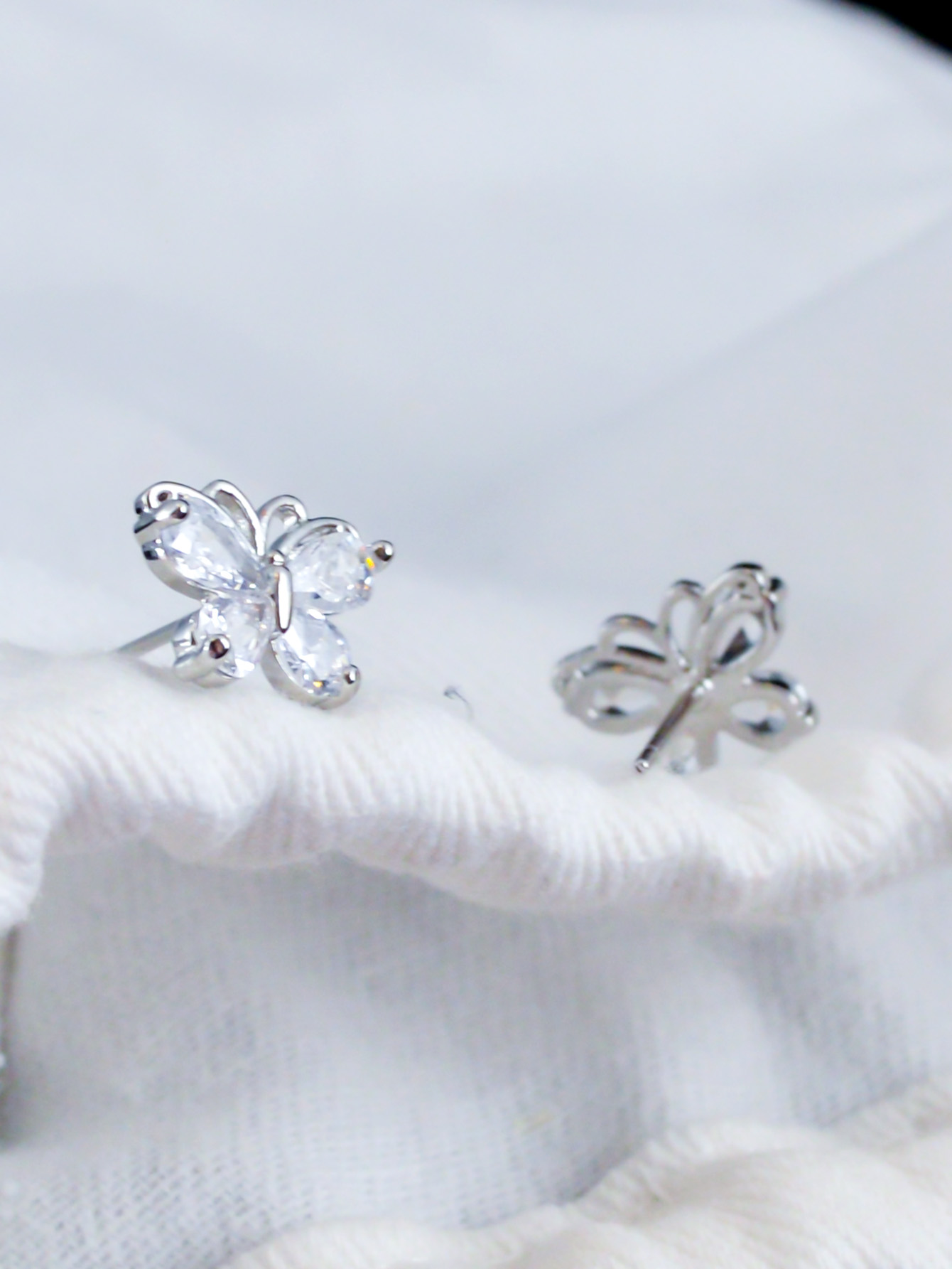 Chic Ladies' Silver & Gold Plated Butterfly Earrings Featuring Sparkling Zircons