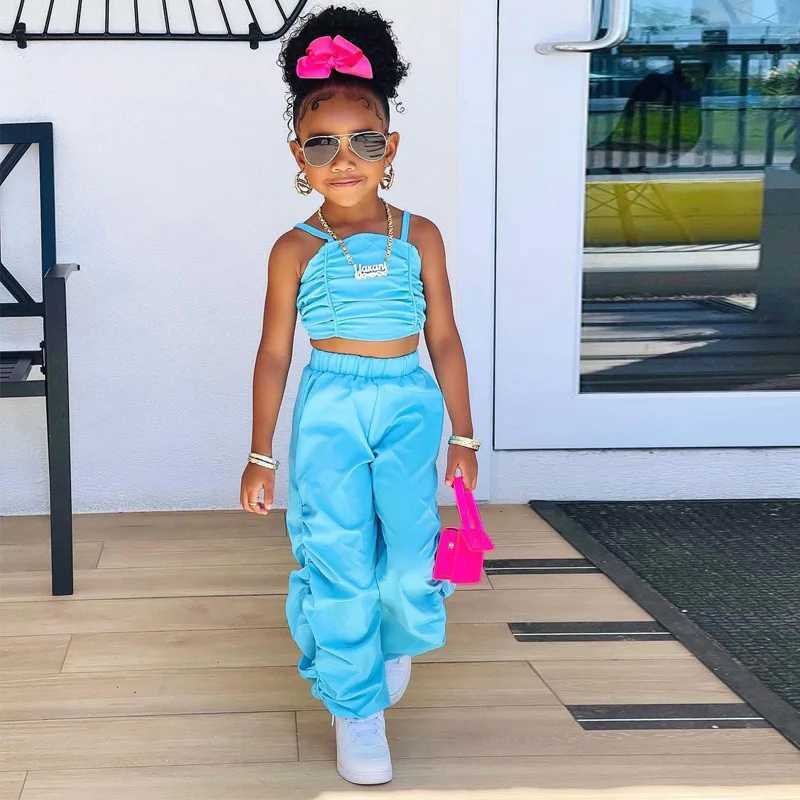 1-8 year baby and childrens summer womens sleeveless top+commodity pants 2 pieces/set childrens fashion clothing girl setXJ250410