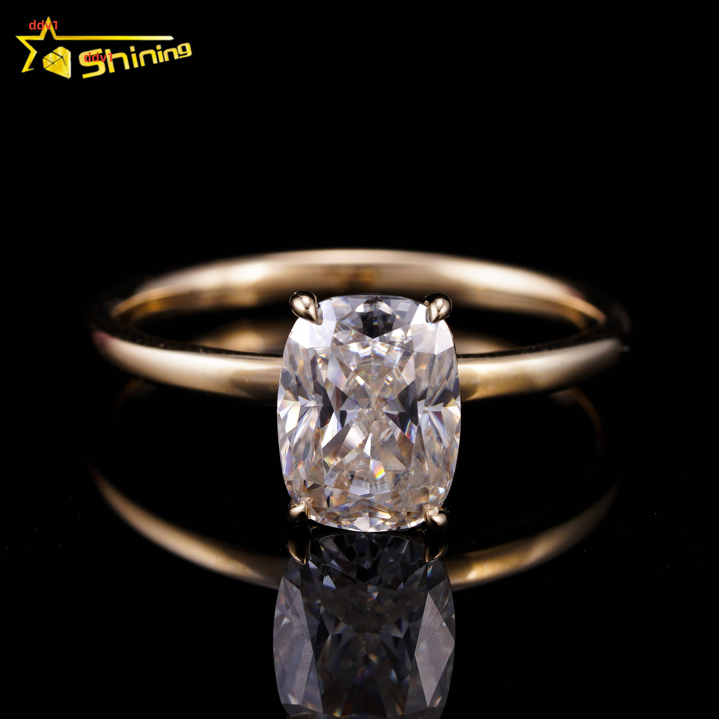 GRA Certificated Women 14K Real Gold Wedding Rings 6x8MM 2CT Cushion D VVS Moissanite Engagement Ring