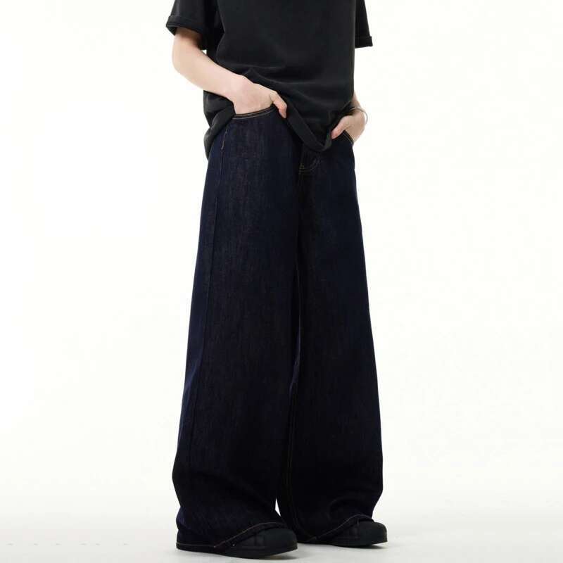 Simple Men's Denim Pants Vintage Washing Wide Leg Loose Jeans Casual Straight American Style Male Trousers New
