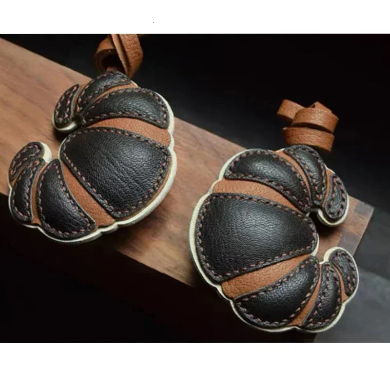 Handmade Real Leather Croissant Bag Charm KeyChain keyring 251110