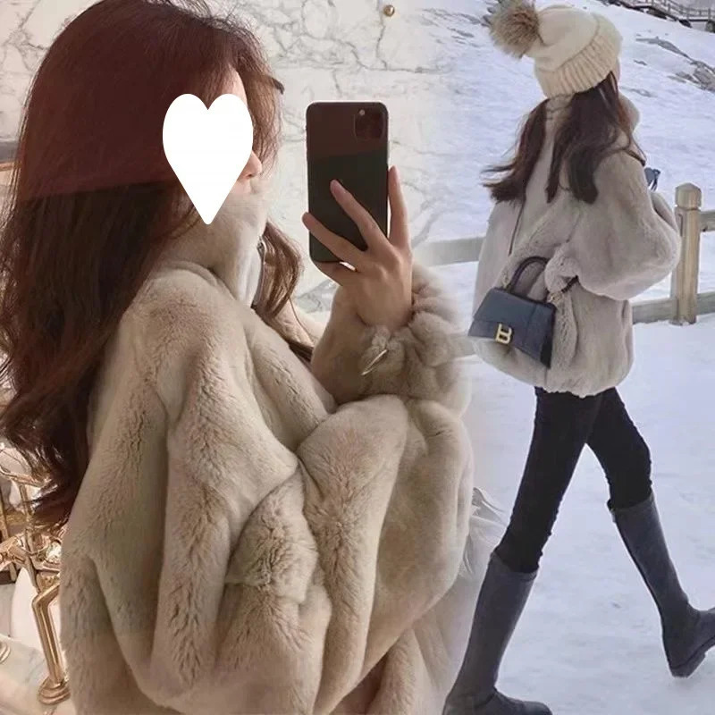 DoubleSided Fluffy Jacket Thickened Fleece Lined Stand Collar Retro Hong Kong Style Streetwear Autumn Winter Arrival 251103