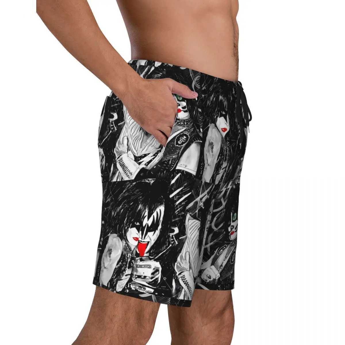 Swimsuit Kissing Band Shorts Summer Rock Band Hawaiian Board Shorts Mens Sportswear Quick Drying SwimsuitW250410