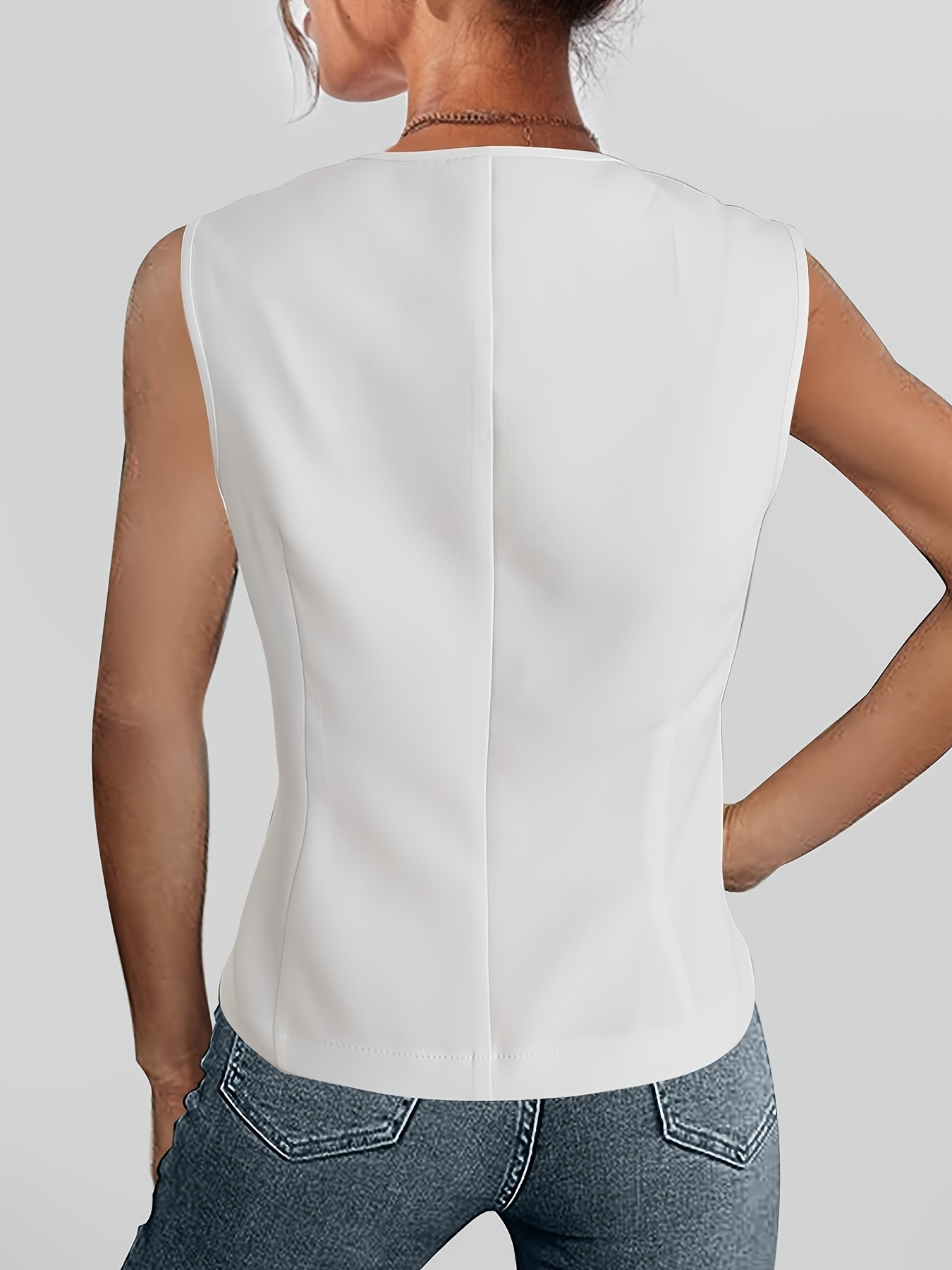Women's Fashion Office Commute Vest, Solid Color Versatile Sleeveless Waistcoat, Button-Front Design, Suitable for Solo Wear & Layering, Ideal fo