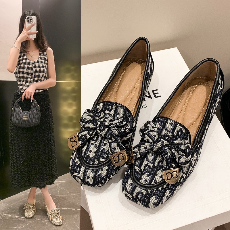 All square head soft soled bean shoes women's new flat small fragrant wind single shoes women's shoes