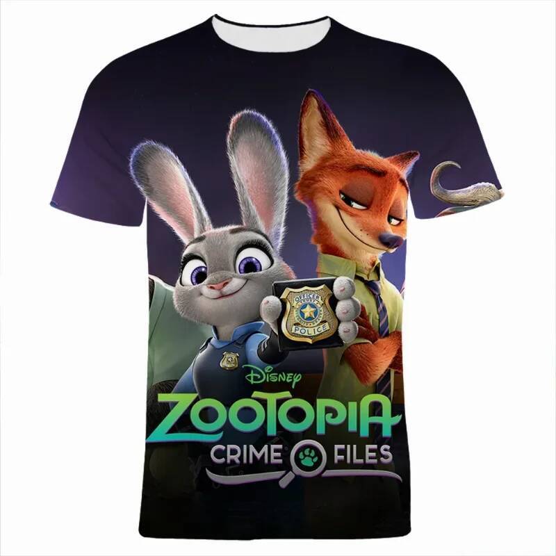 Disney Summer Disney Anime Zootopia 3D Print T-shirt Kids Clothing Nick Graphic T Shirt Children Street Boy Girl Tops Tees