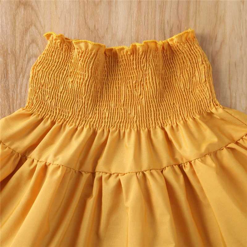 1-7Y Summer Childrens Baby Girls White Ruffle T-shirt Crop Top Yellow High Waist Skiing 3-Piece Set Girls Clothing SetXJ250410