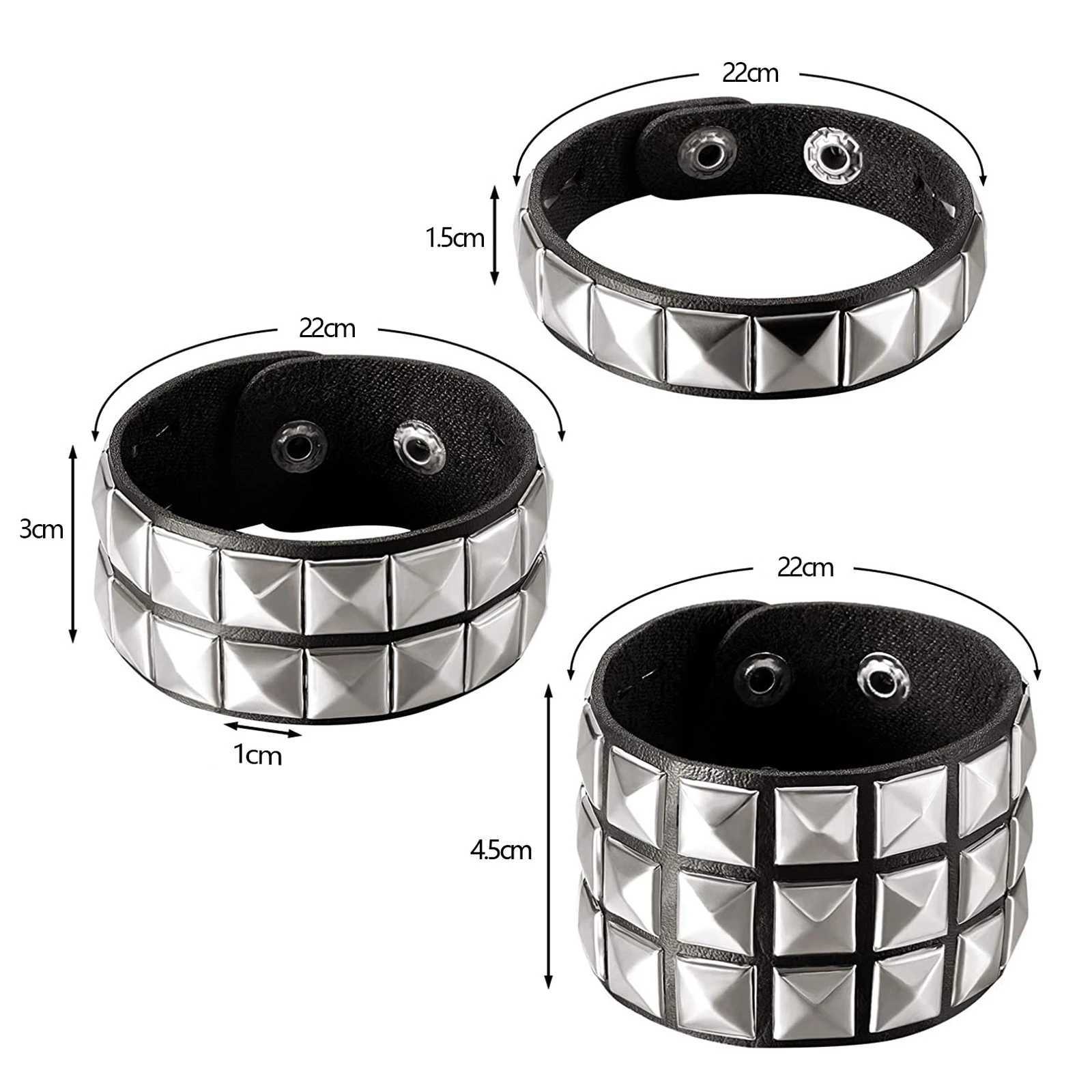 3Pcs Studded Punk Bracelets for Men Women Buckle Cuffs Pyramid Wristband Rivet Cuff Bangle Wear Proms Rock Costumes Black L251111