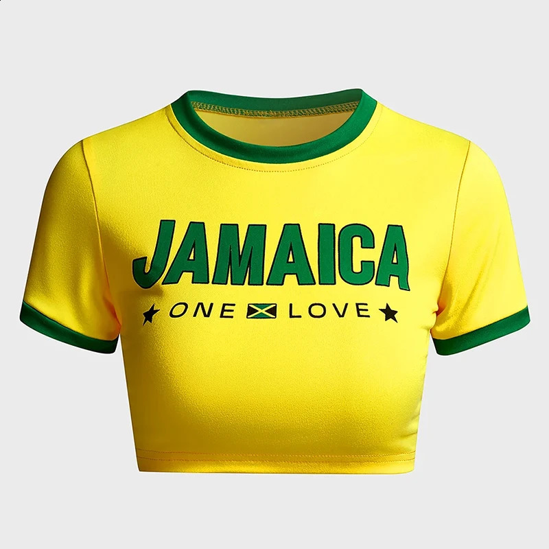 Jamaica Pattern High Street Short Sleeve T-shirt Women Corset Summer High Quality Fashion Baby Tees Vintage 90s Y2k Clothes 250410
