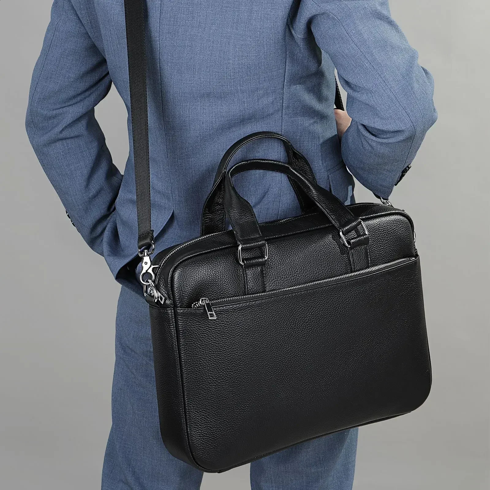 laptop bag made of genuine leather for mens briefcase mens handbag messenger 14 inch computer bag 250410