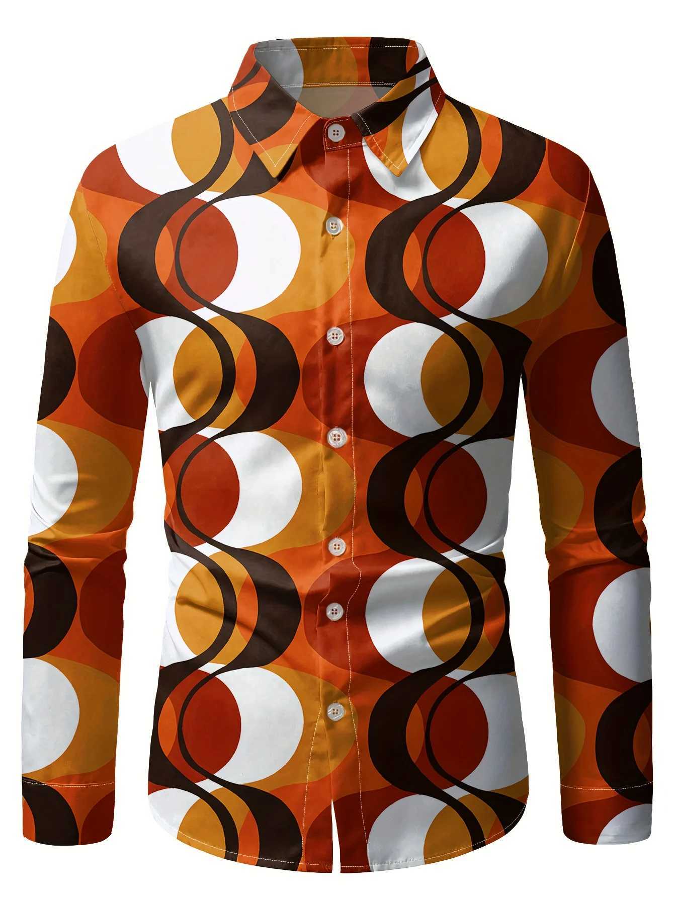70s Theme Parties Mens 70s Disco Party Shirt - Retro Vintage Formal Casual Button-Up Blouse with gradient Machine Washable K251110
