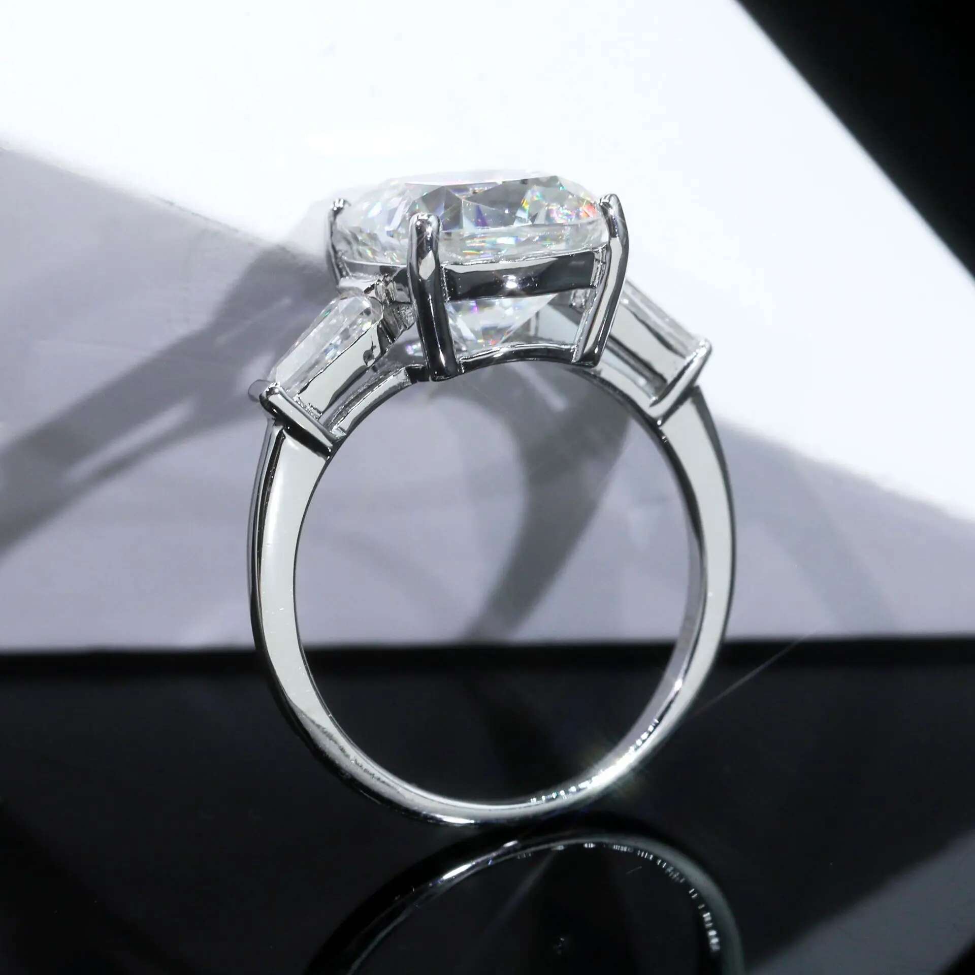 5CT Full Moissanite Diamond D Color VVS Cushion Cut Womens Ring S925 Sliver Plated White Gold Wedding Fine Rings for Women