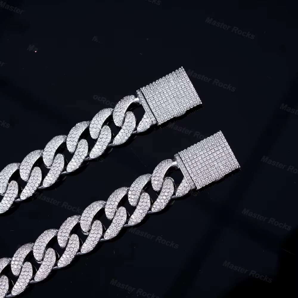 20mm Moissanite Cuban Necklace 925 Sterling Silver 4 Rows Iced Out Hiphop VVS Moissanite Cuban Chain