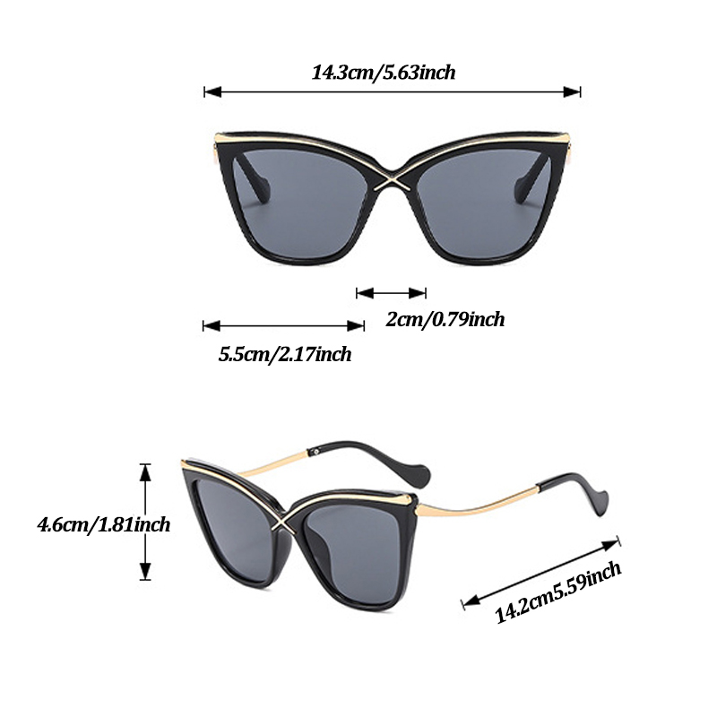 New Cat-Eye Oversized Frames Flat-Lens Metal Cross-Design PC Blue Light Blocking Fashion Eyewear European & American Optical Frames