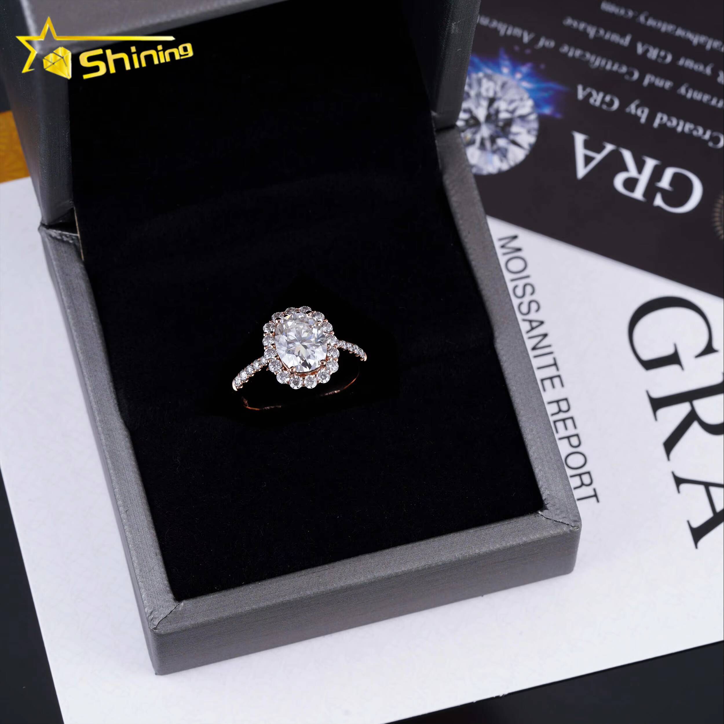 Cluster Moissanite Diamonds Engagement Rings 14K Solid Rose Gold Diamonds Pave Band Design Wedding Ring