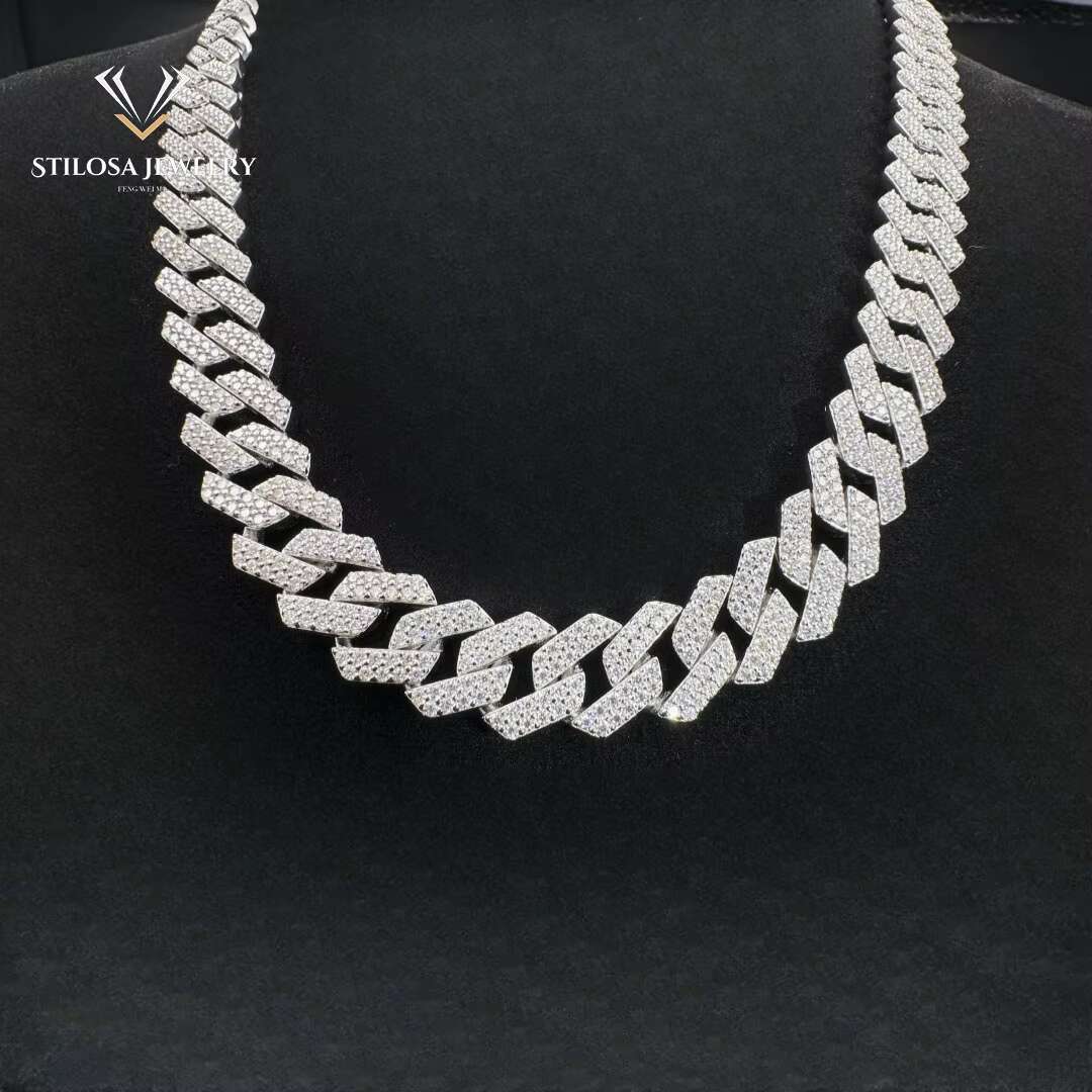 12mm Moissanite Necklace Custom Size 16 18 20 22 24 Inch Hip Hop Jewelry Iced Out Miami Cuban Chain 925 Silver Necklace