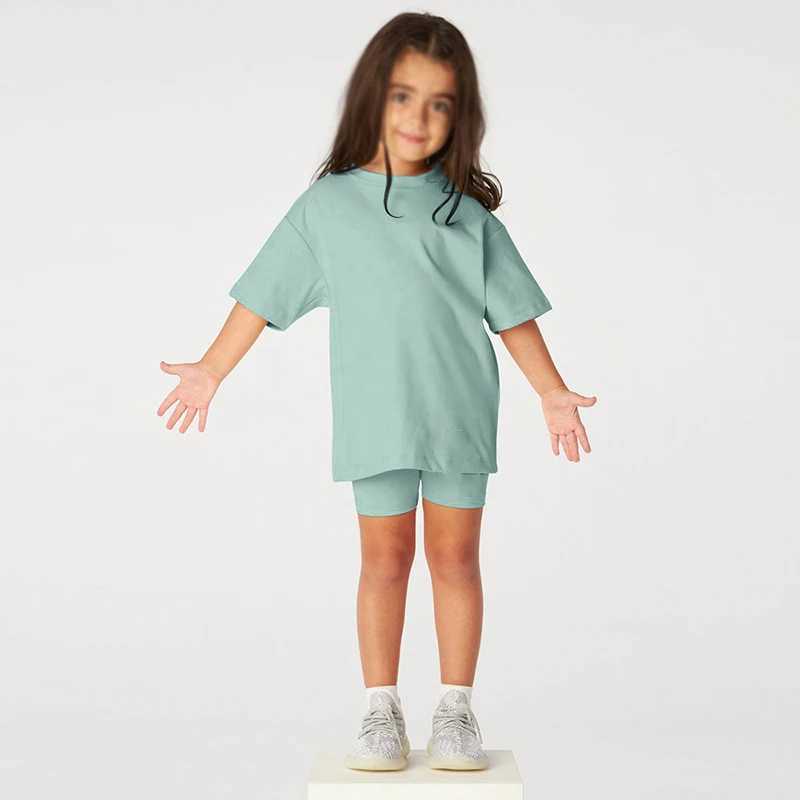 Basic childrens baby girl clothing 2-piece set for summer 2025 track set short sleeved cotton T-shirt+Leggins short sleeved setXJ250410