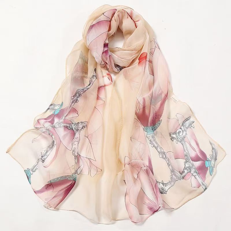 T455 new fashion silk scarf stylish printing spring and autumn Korean version of the scarf sunscreen versatile beach shawl long scarf