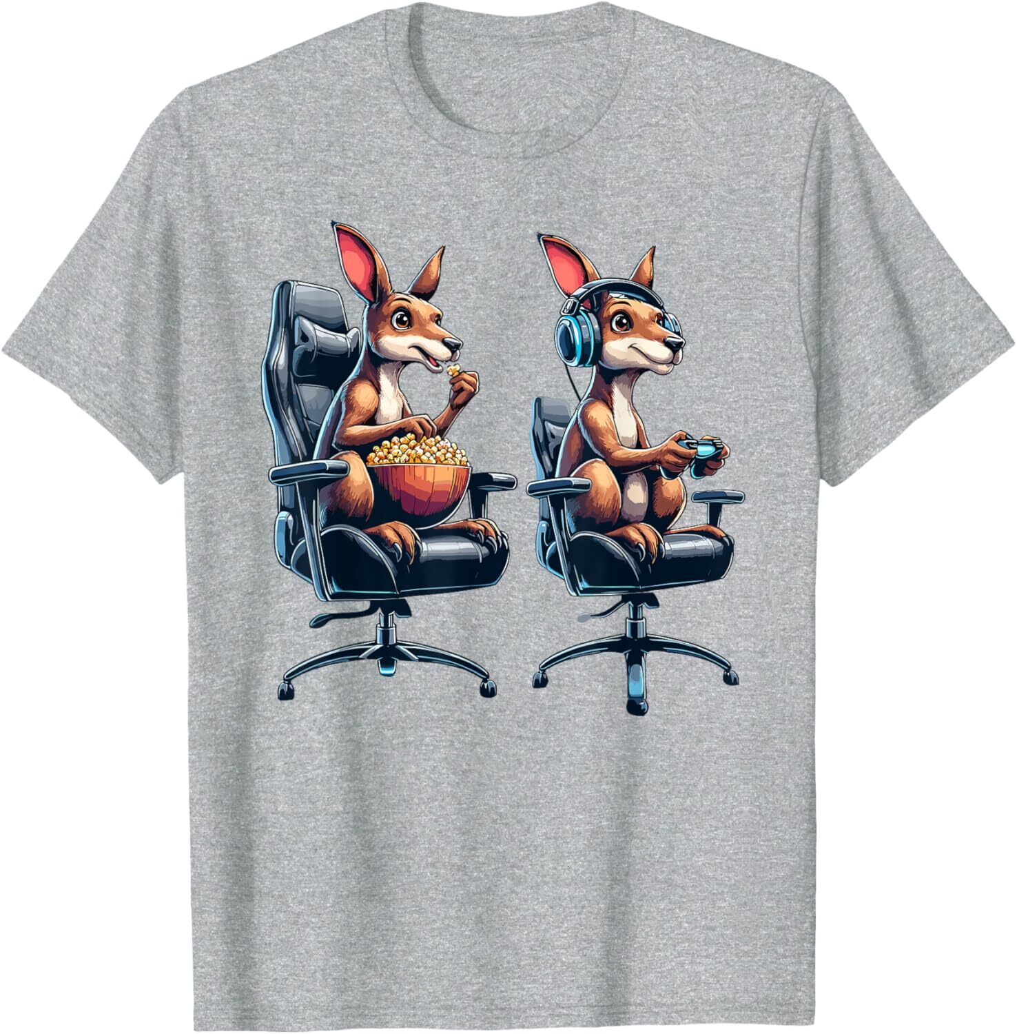 T shirt for Mens Kangaroo Popcorn Animal Gaming Controller Headset Gamer Graphic Tee Casual Tops Clothes Short sleeve animal print