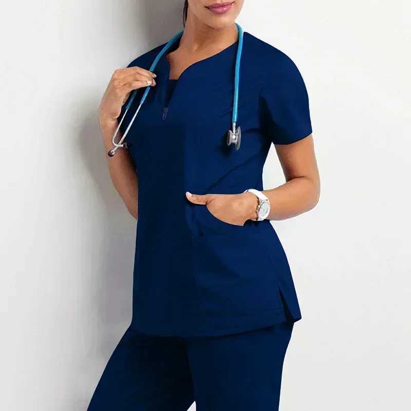 1 Pc Nurse Women Casual Short Slved Apparel Top Pharmacy Working Medical Hospital Doctor Nursing Uniform V-neck Jogger X2505281