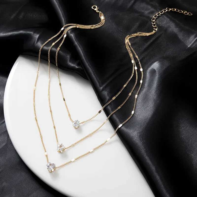 FTCY 3 Pcs Vintage Crystal Love Heart Necklace Set for Women Simple Multilayered Gold Color Womens Necklace Hypoallergenic JewC250411