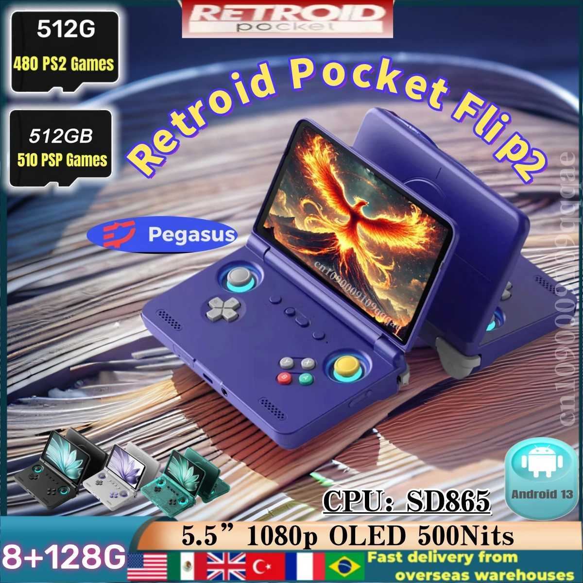 Retroid Pocket Flip2 Retro Handheld Game Console Video Player 55 Inch AMOLED Touch SCREEn Android13 RP5 P 2 GiftM251111