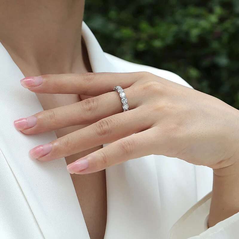 925 Sterling Silver 4mm D Color Moissanite Eternity Ring Wedding Band for Women Fine Jewelry White Gold Engagement Rings Gift